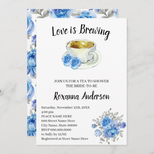 Invitation L'amour brasse la Fête des mariées de thé aux fleu (Devant / Derrière)