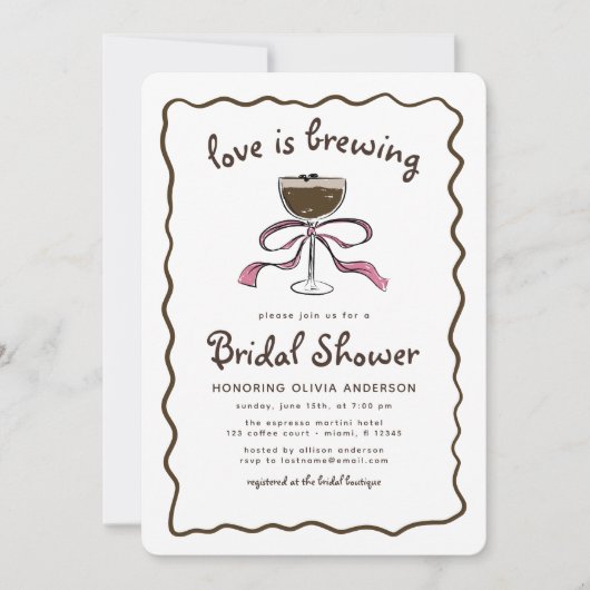 Invitation L'amour brasse la Fête des mariées Espresso Martin (Devant)