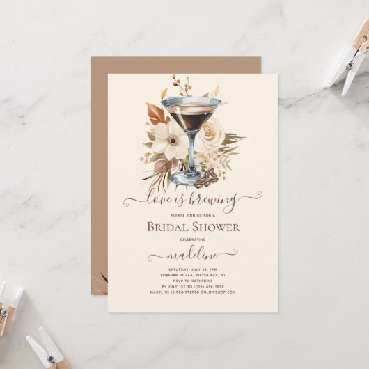 Invitation L'amour brasse la Fête des mariées Espresso Martin (Devant/Arrière en situation)