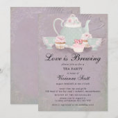 Invitation L'amour brasse la Fête des mariées pourpre Dusty (Devant / Derrière)