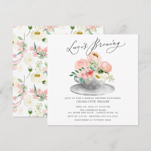 Invitation L'amour brasse rose Floral Bridal Tea Shower Invi (Devant / Derrière)