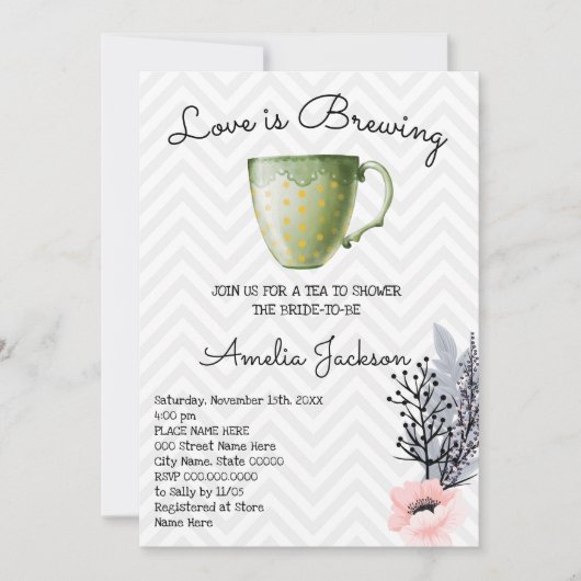 Invitation L'amour brasse une Fête des mariées de thé aux fle (Devant)