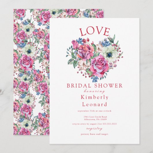 Invitation L'amour dans la floraison nuptiale de douche Invit (Devant / Derrière)