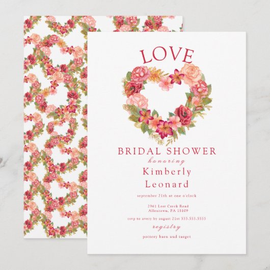 Invitation L'amour dans la floraison nuptiale de douche Invit (Devant / Derrière)