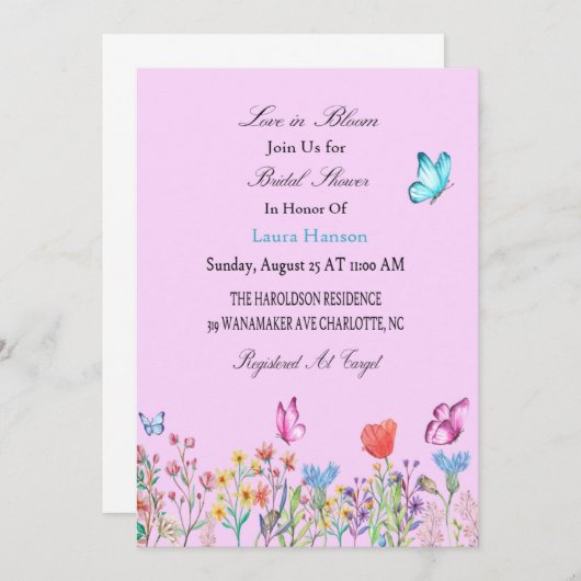 Invitation L'amour dans les papillons en fleurs Fête des mari (Devant / Derrière)
