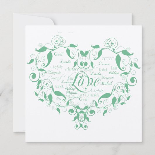Invitation L'amour dans n'importe quelle langue Mint Green Fa (Devant)
