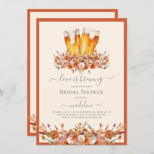 Invitation L'amour de la bière brasse l'automne Fête des mari (Devant / Derrière)