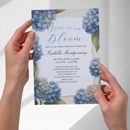 Invitation L'amour en fleurs Hydrangea bleu rustique de print