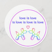 Invitation L'amour est amour Rainbow Balloon Chiens Round Inv (Devant / Derrière)