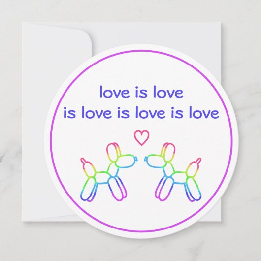 Invitation L'amour est amour Rainbow Balloon Chiens Round Inv (Devant)
