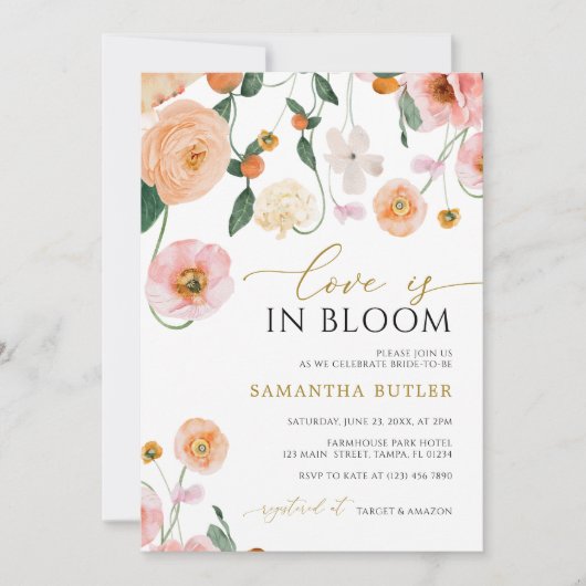 Invitation L'amour est dans Bloom Poppies Fleurs Fête des mar (Devant)