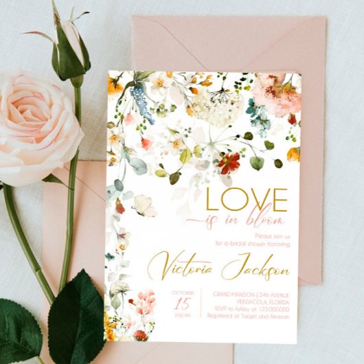 Invitation L'amour est dans la Fête des mariées en fleur
