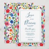 Invitation L'amour est dans la Fête des mariées fleurie Bleu  (Devant / Derrière)