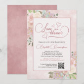 Invitation L'amour est dans la Fête des mariées Florale rose  (Devant / Derrière)