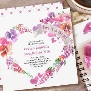 Invitation L'amour est dans l'Air Fête de Bébé au Cœur Floral