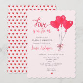 Invitation L'amour est dans l'air Fête de mariage rose et rou (Devant / Derrière)