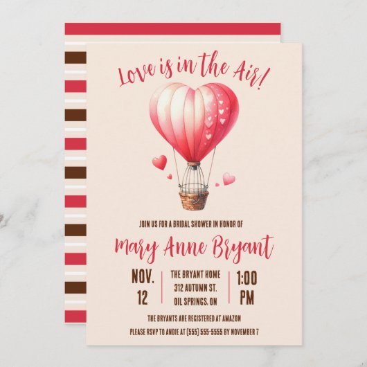 Invitation L'amour est dans l'air, Hot Air Balloon Fête des m (Devant / Derrière)