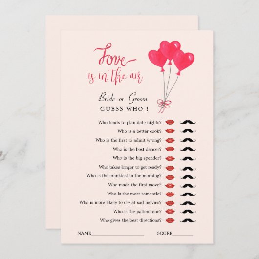 Invitation L'amour est dans l'air jeu de douche Guess Who  (Devant / Derrière)