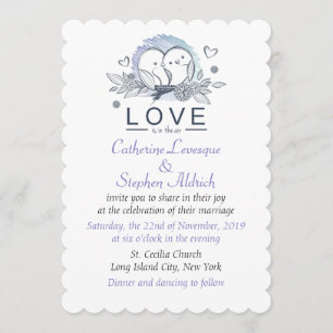 Invitation L'Amour Est Dans L'Air Lovebirds Violet, Mariage B