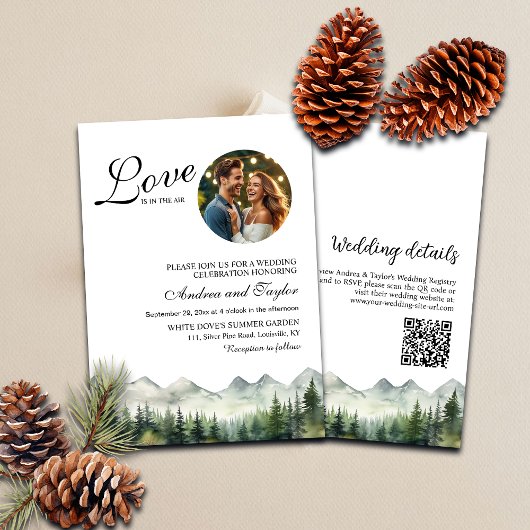 Invitation L'amour est dans l'air QR Code et Mariage photo