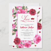Invitation L'amour est dans l'air rouge et rose nuptiale douc (Devant)