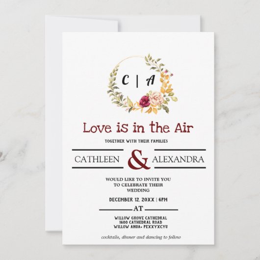 Invitation L'amour est dans l'air Script romantique avec élég (Devant)