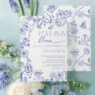 Invitation L'amour est dans le Fleurir Bleu Vintage Floral Sh