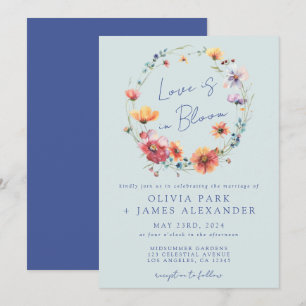 Invitation L'amour est dans le Mariage Floral Fleur Wreath Bl