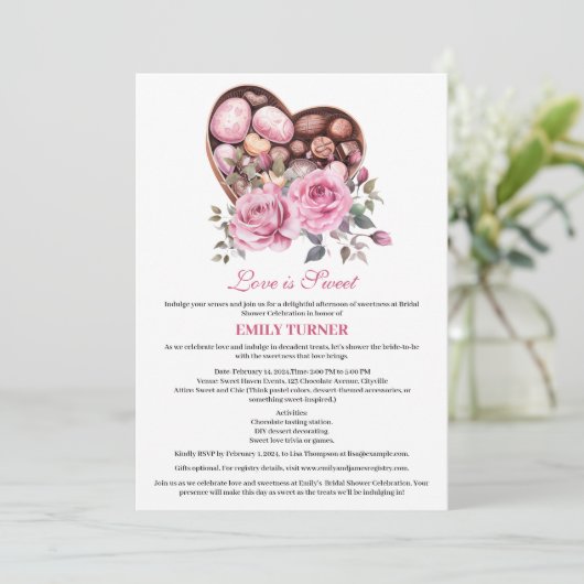 Invitation L'Amour Est Douce Fête des mariées À Thème Valenti (Debout devant)