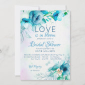 Invitation L'amour est en fleur bleu turquoise fleurs douche (Devant)