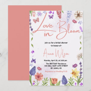 Invitation l'amour est en fleur brunch et bulle douche nuptia