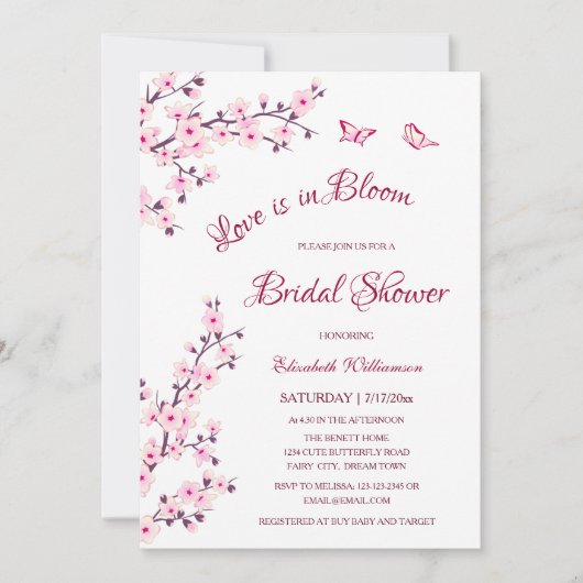 Invitation L'Amour Est En Fleur | Fête des mariées cerise en  (Devant)