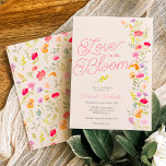 Invitation L'amour est en fleur fleur sauvage fleurie douche<br><div class="desc">L'amour est en fleur fleur sauvage fleurie douche nuptiale avec joli peint à la main vive et brillante orange, rose et jaune illustration de l'aquarelle avec une police de script élégante moderne disant L'amour est en fleur, avec feuillage bohème verdoyant sur ivoire beige. Parfait pour le printemps, l'été en plein...</div>