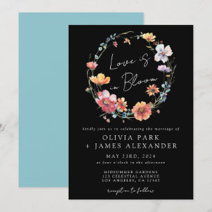 Invitation L'amour est en Fleur Floral Wreath Black Mariage
