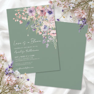 Invitation L'Amour est en Fleur Vert Sauge Floral Fête de Mar