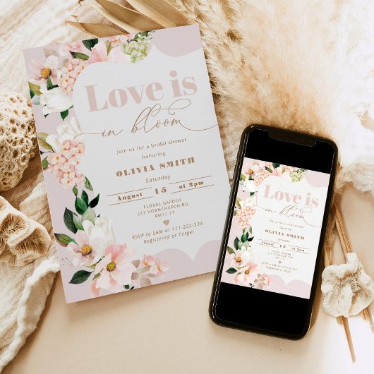 Invitation L'amour est en fleurs blush fleuris douche nuptial