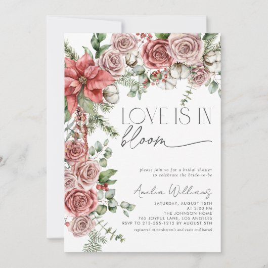 Invitation L'amour est en Fleurs d'hiver du pin rouge en fleu (Devant)