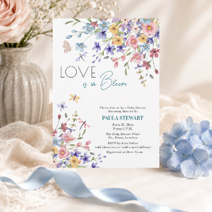 Invitation L'amour est en fleurs Libellules Baby Shower Bleu
