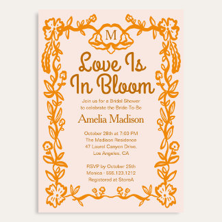 Invitation L'amour est en fleurs Retro Script Floral Baby Sho