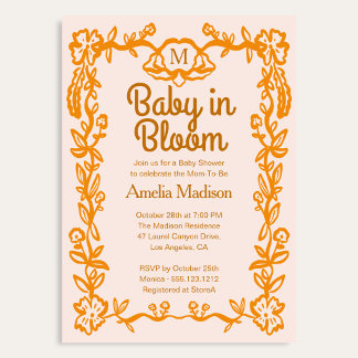 Invitation L'amour est en fleurs rétro script floral Baby Sho