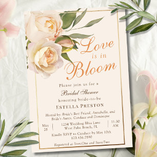 Invitation L'amour est en fleurs Roses blanches Crème Fête de