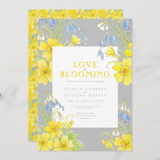 Invitation L'amour est florissant fleur de printemps jaune ma (Devant / Derrière)