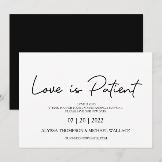Invitation L'amour est le patient Changement La date Mariage (Devant / Derrière)