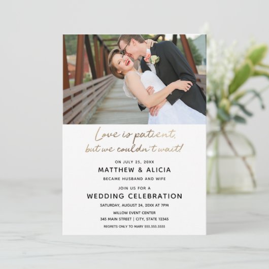 Invitation L'amour est patient Annonce de mariage Réception (Debout devant)