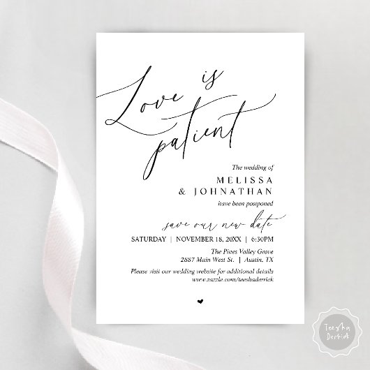 Invitation « L'amour est patient » Annonce de report de maria