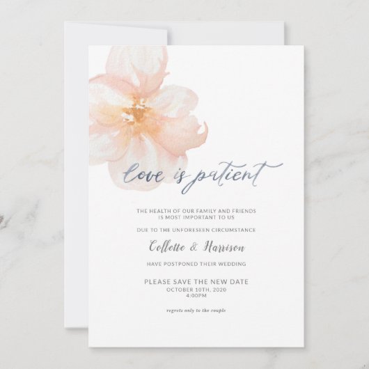 Invitation L'amour est patient, changez la date Fleur Invitat (Devant)