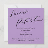 Invitation L'amour est Patient Purple Postponed Mariage Card (Devant)