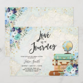 Invitation L'amour est une Fête de l'mariée Voyage Floral ble (Devant / Derrière)