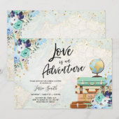 Invitation L'amour est une Fête des mariées Florale Bleue Ave (Devant / Derrière)
