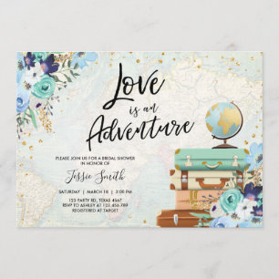 Invitation L'amour est une Fête des mariées Florale Bleue Ave